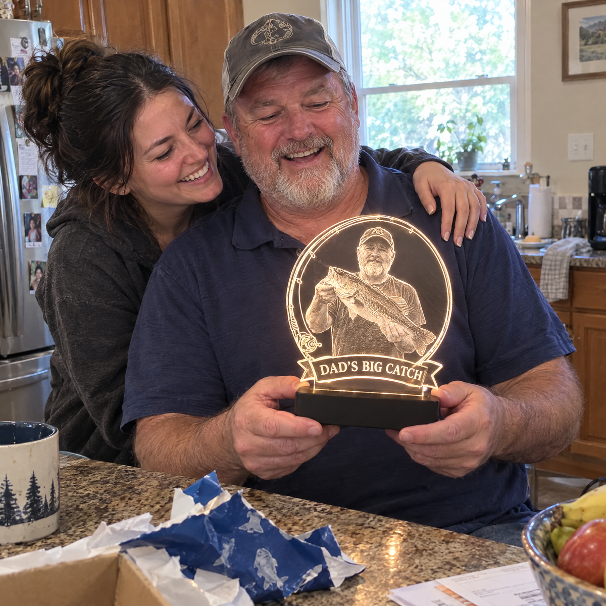 Daughter gives dad custom fishing night light on Father's Day