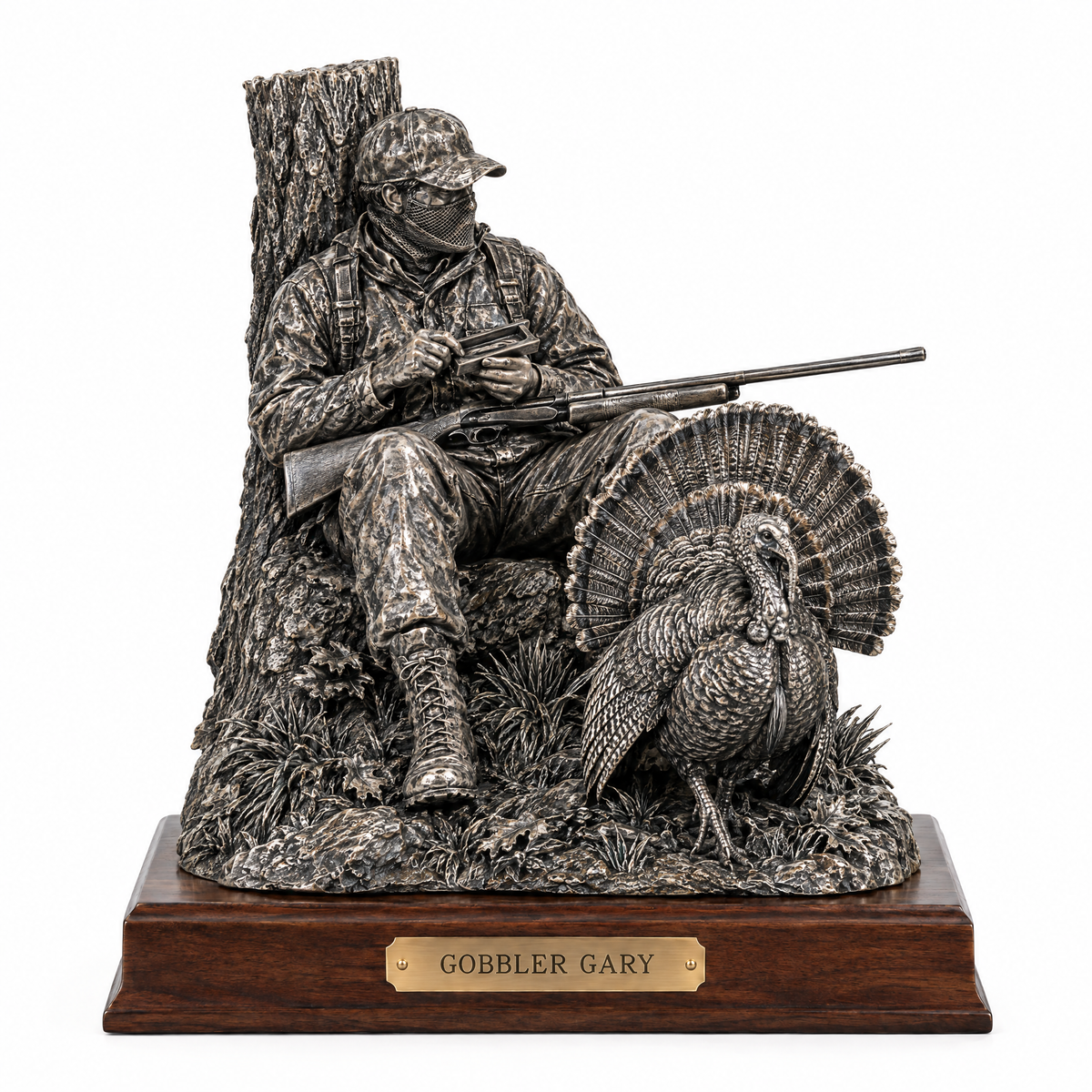 Turkey hunter statue, plaque GOBBLER GARY