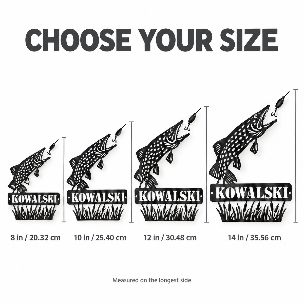 Pike name sign size chart 8 10 12 14 inches