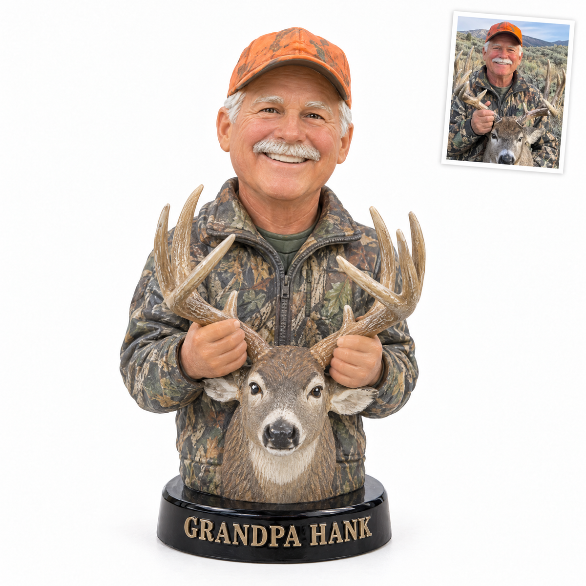Grandpa deer hunter figurine with mule deer rack, GRANDPA HANK