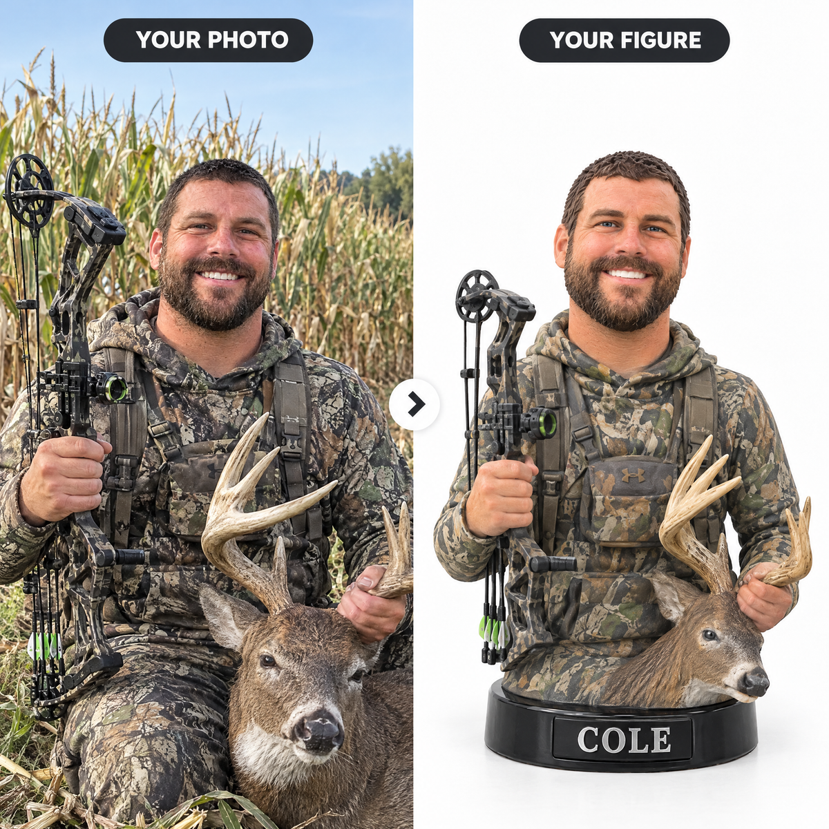 Bow hunting photo turned into a custom photo figurine COLE