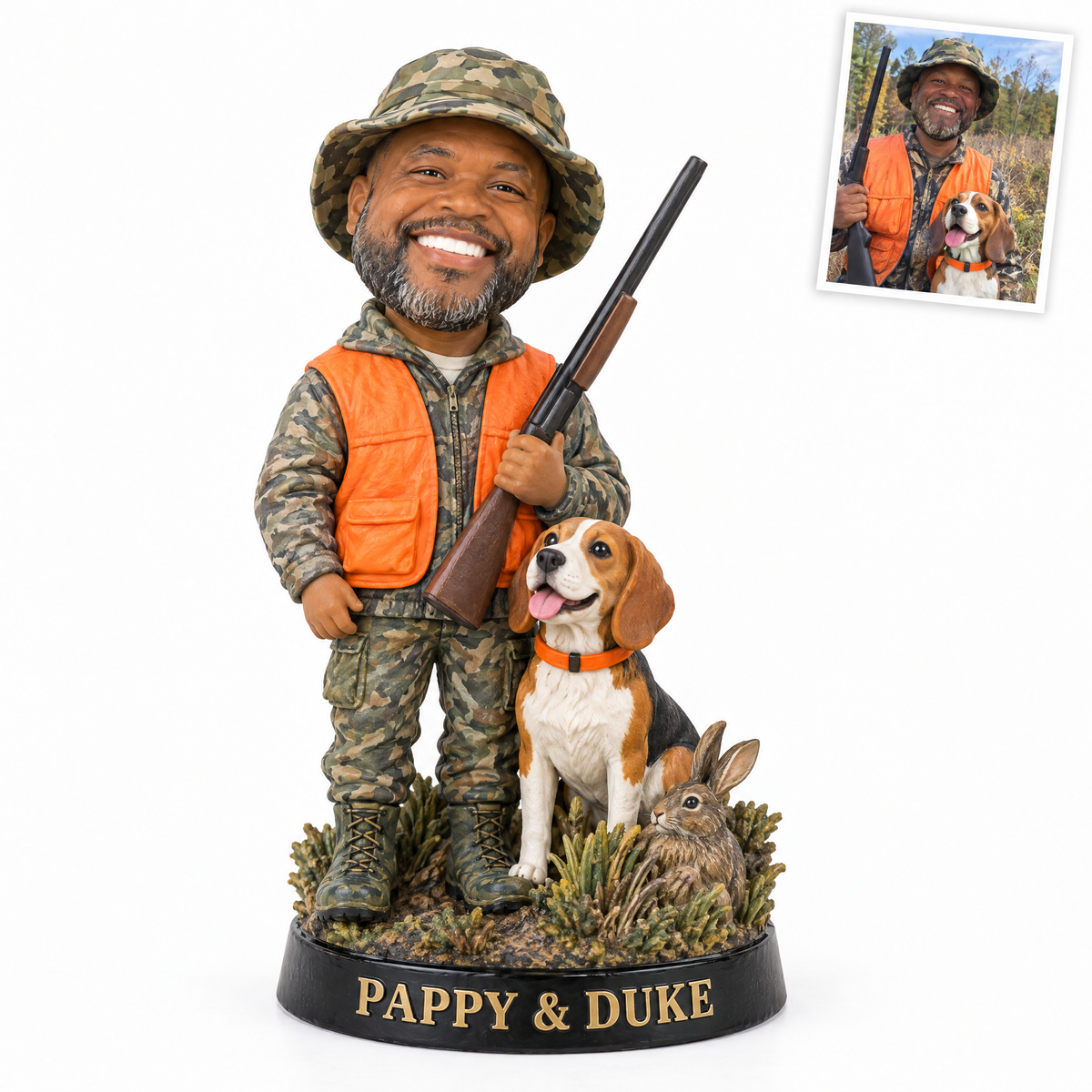 Caricature hunting figurine style 10, rabbit hunter with beagle, PAPPY & DUKE