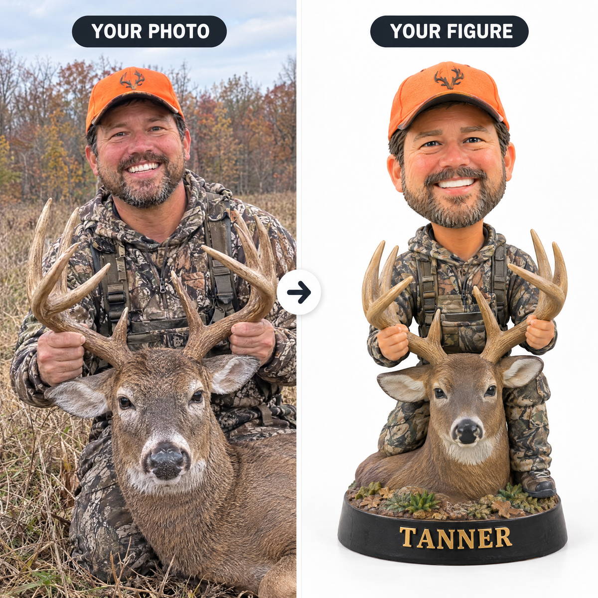 Hunting photo turned into a caricature hunting figurine TANNER