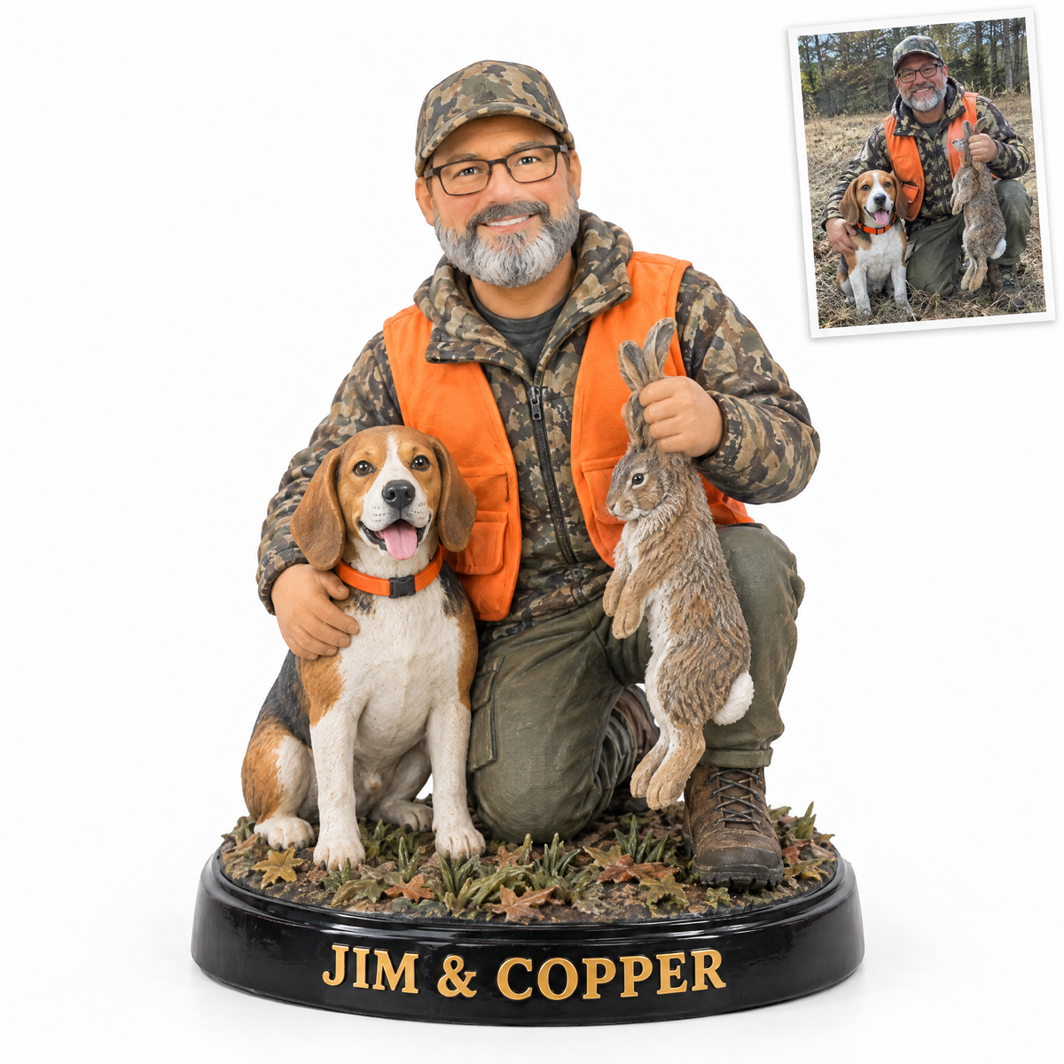 Hunter and beagle figurine, JIM & COPPER