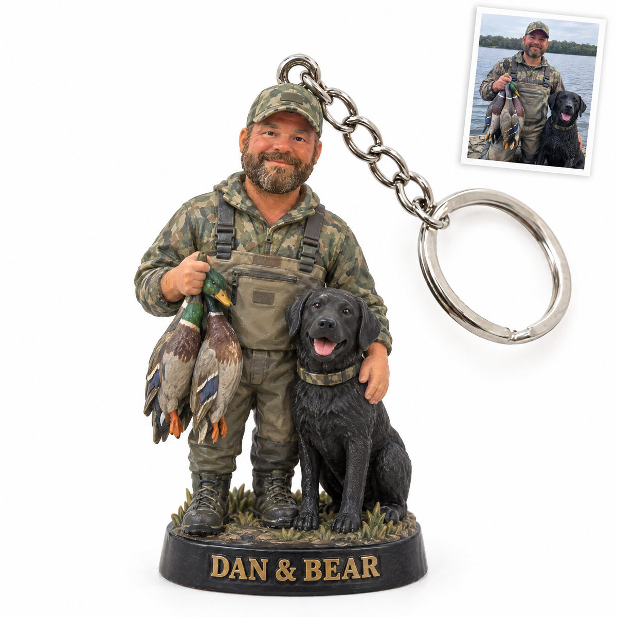 Hunter and black Lab keychain, DAN & BEAR, customer photo top right