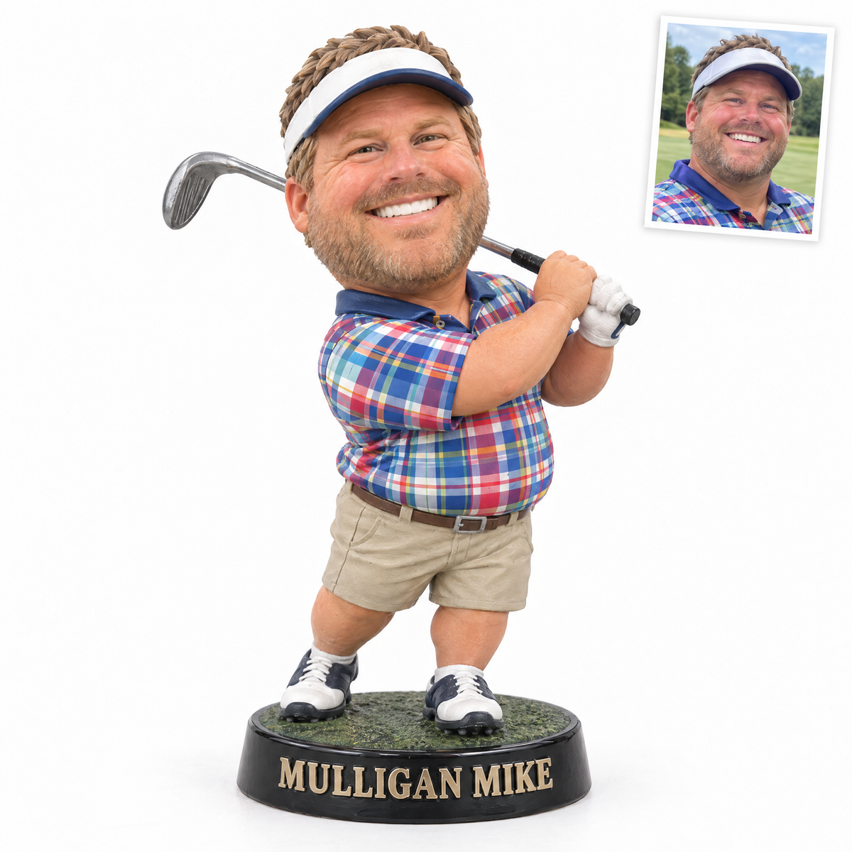 Funny big-head golfer figurine, MULLIGAN MIKE, customer photo top right