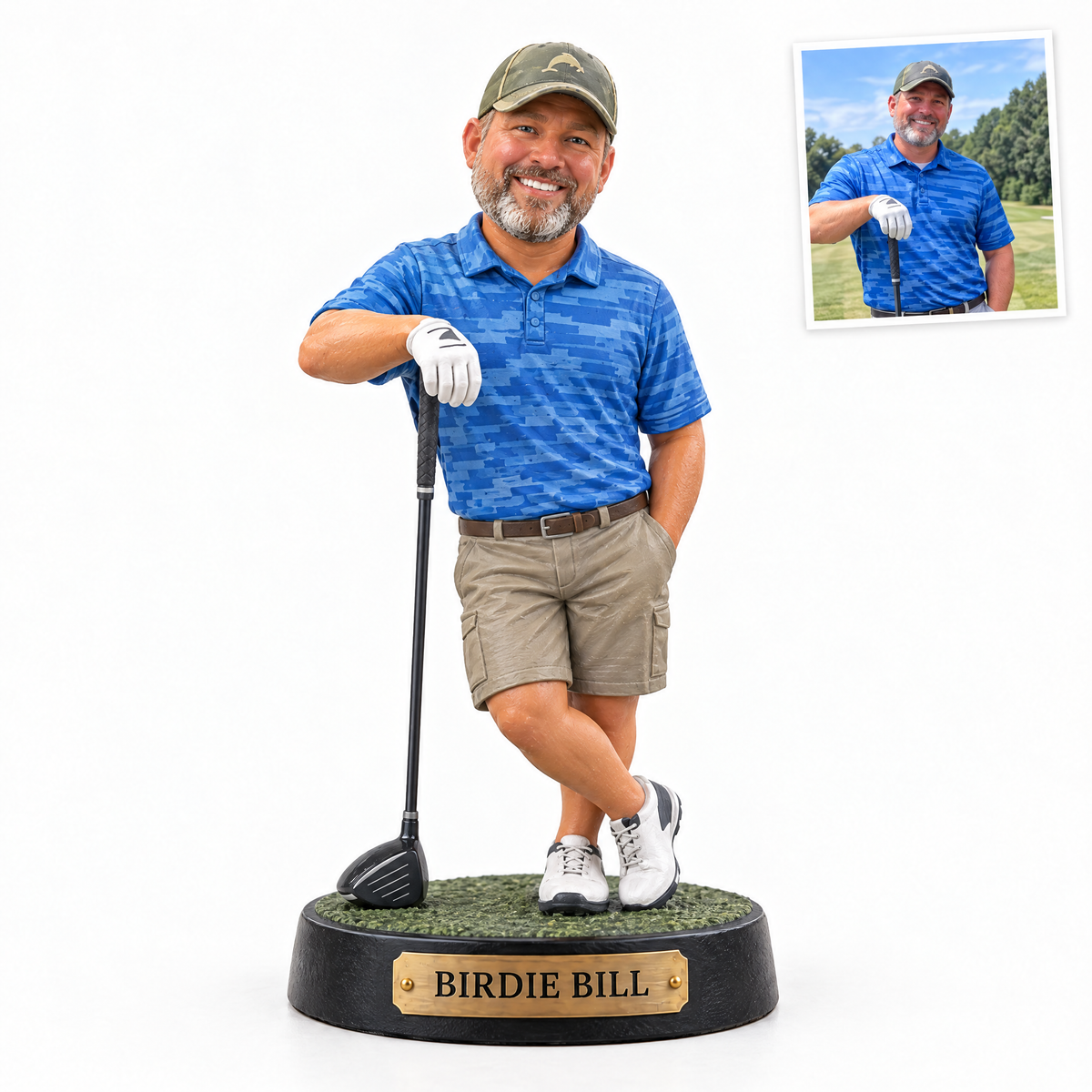 Realistic golfer figurine, BIRDIE BILL, customer photo top right