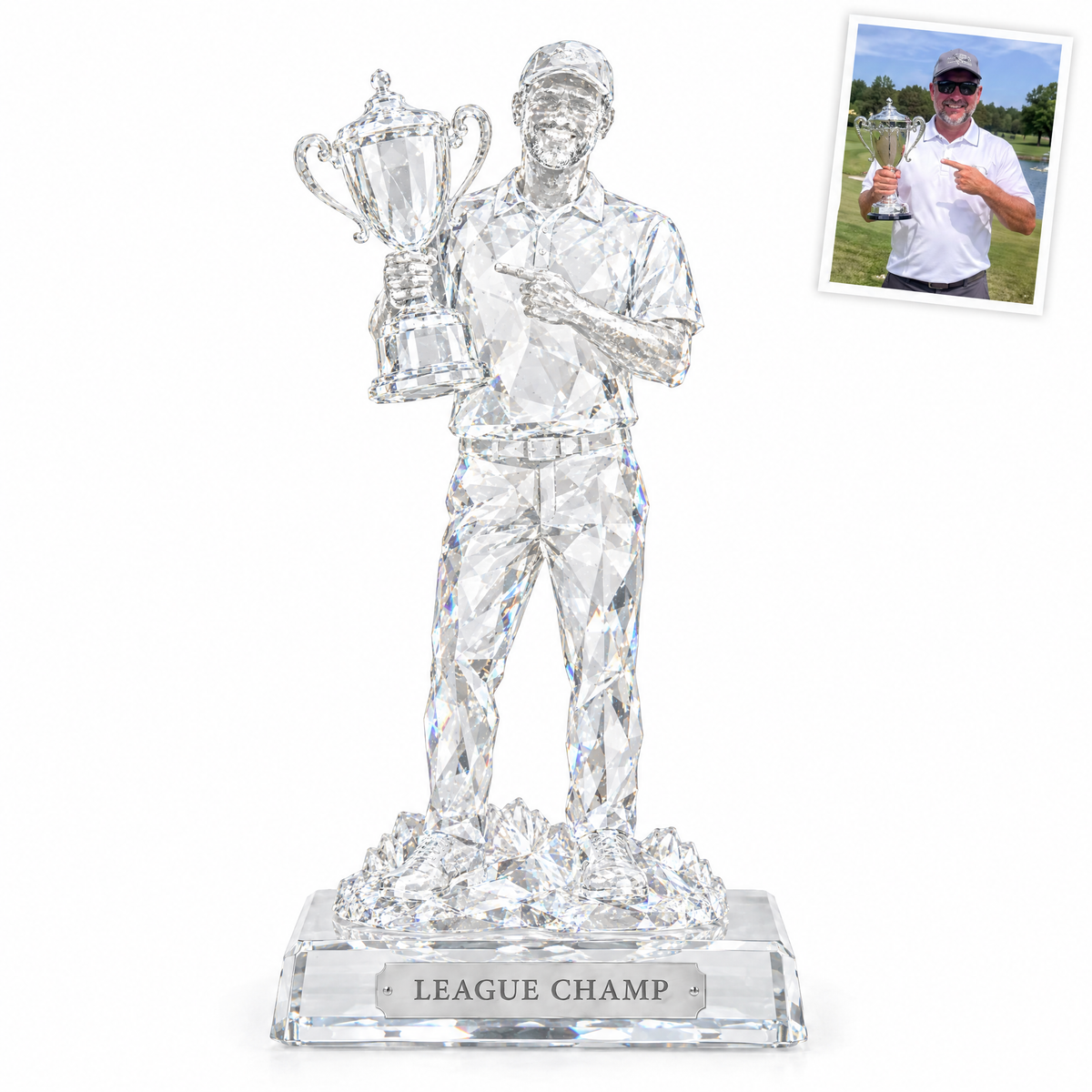 Crystal-style golf statue, LEAGUE CHAMP