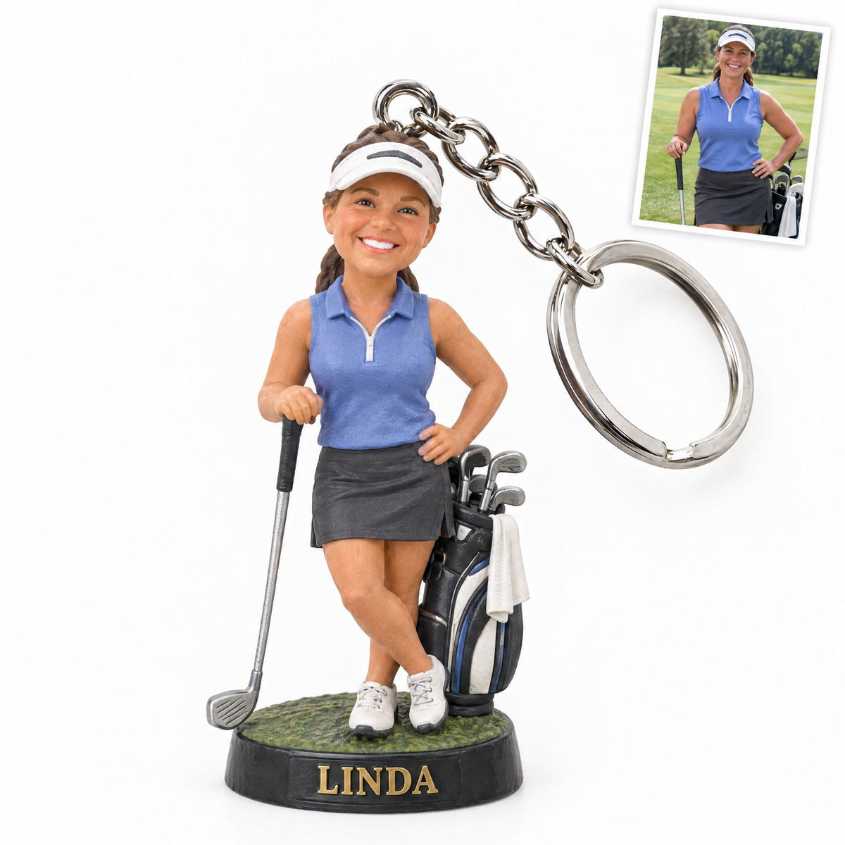 Golfer figurine keychain, LINDA