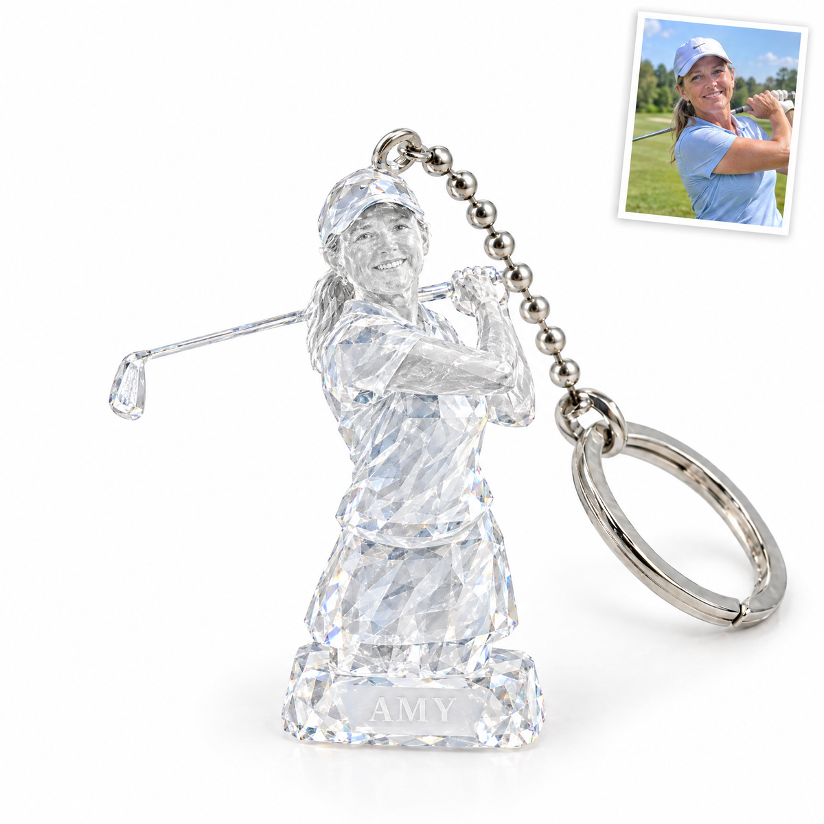 Crystal-style golf keychain, AMY