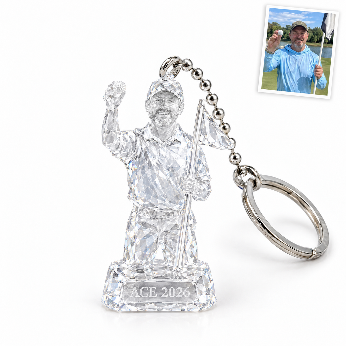 Crystal-style golf keychain, ACE 2026