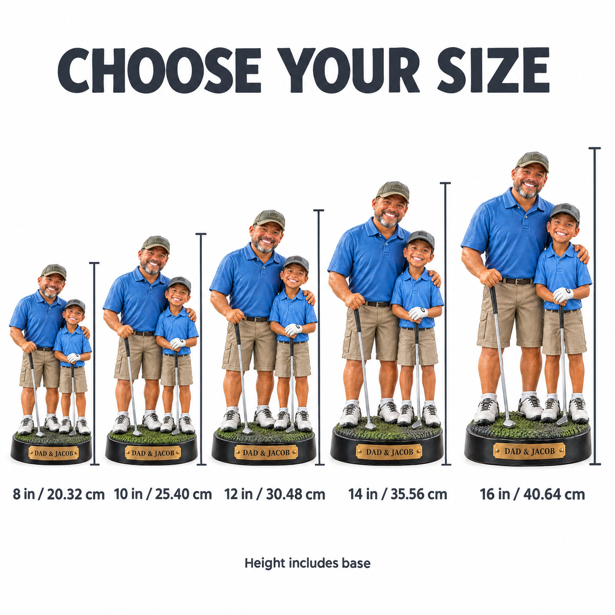 Father and son golf figurine size chart