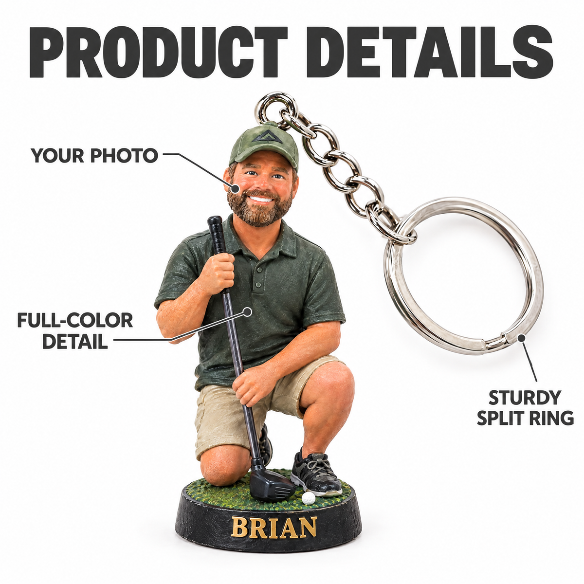 Golfer figurine keychain product details