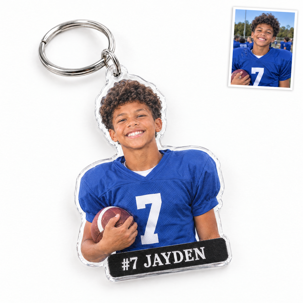 Acrylic keychain: Football player photo figurine, #7 JAYDEN