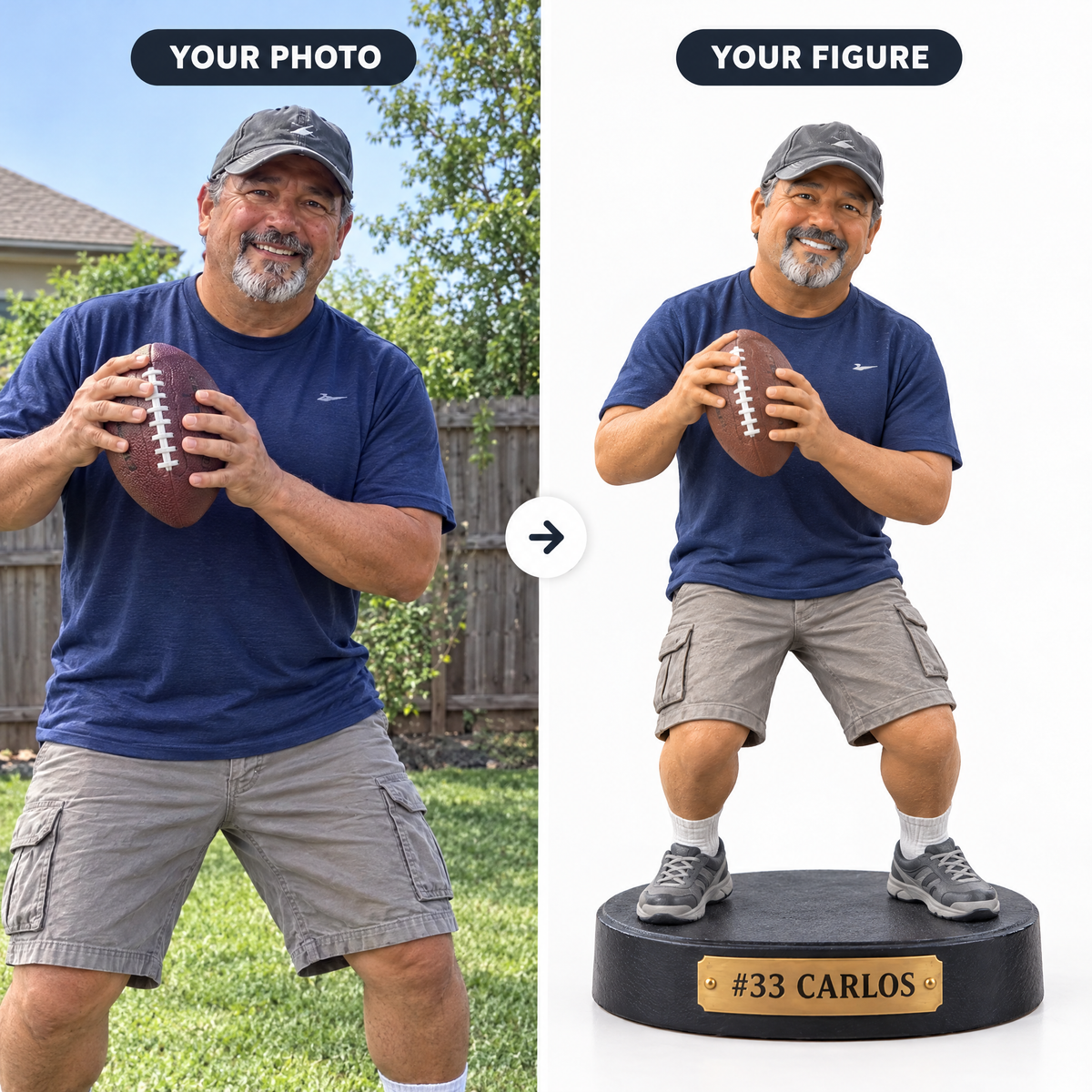 Customer photo turned into realistic football figurine #33 CARLOS
