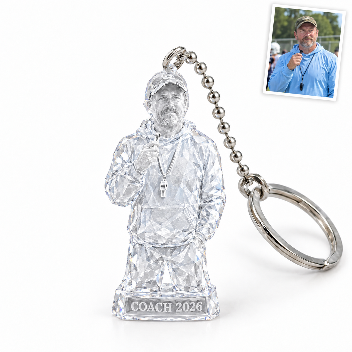 Crystal-style football keychain, COACH 2026