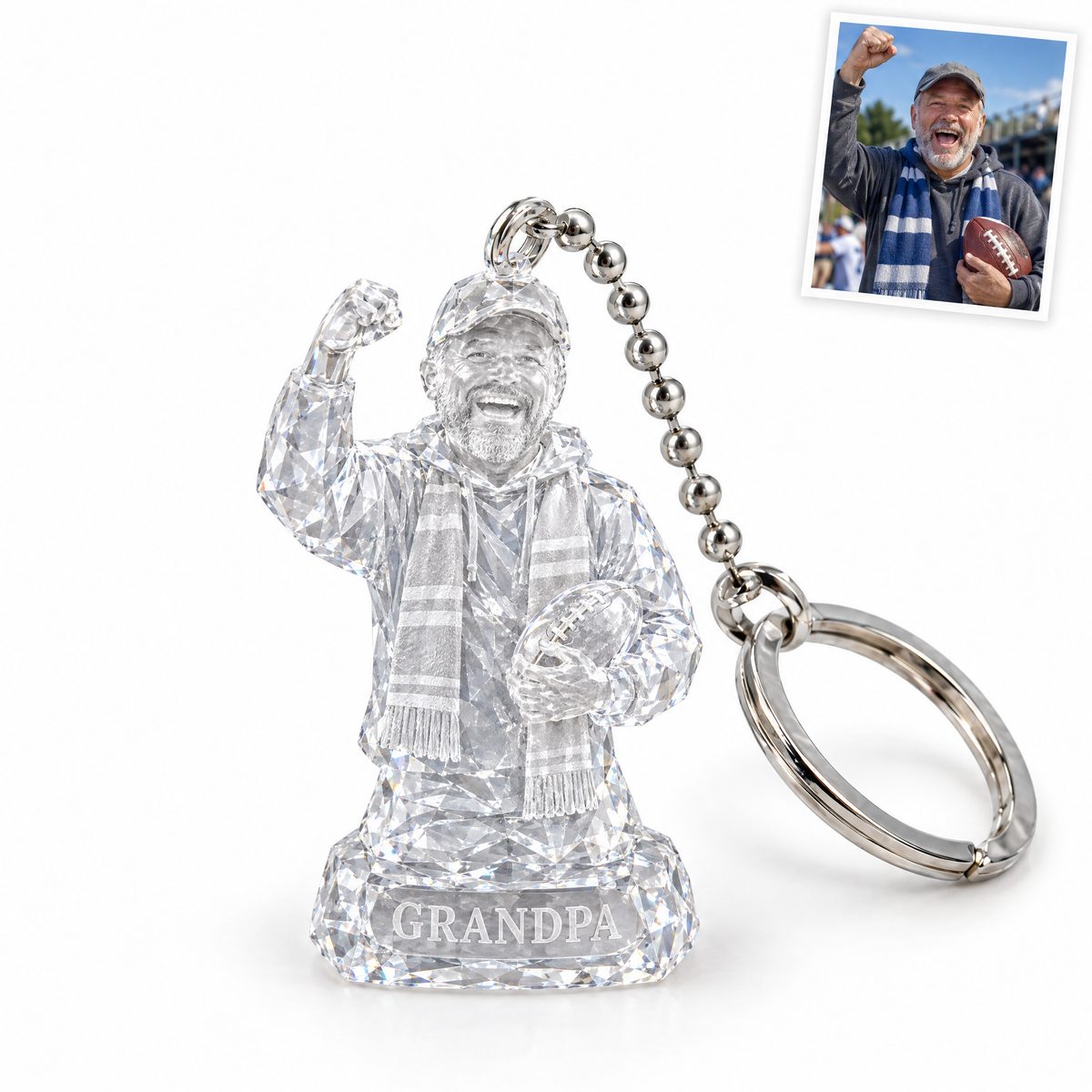 Crystal-style football keychain, GRANDPA