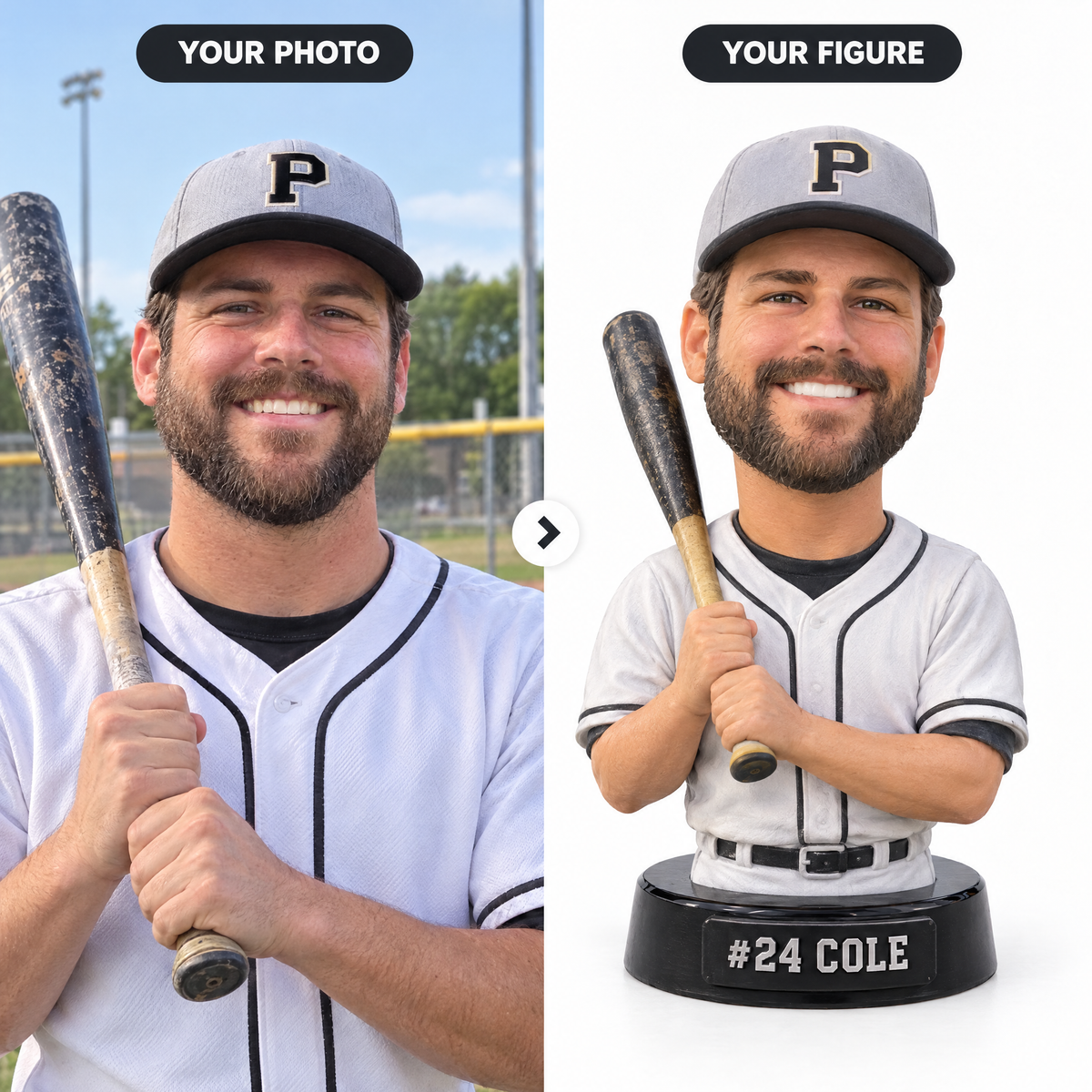 Customer photo turned into baseball player photo figurine #24 COLE