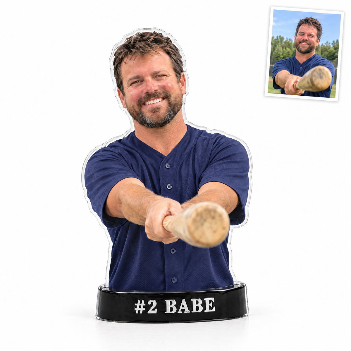 Acrylic fridge magnet: Baseball batter photo figurine, #2 BABE