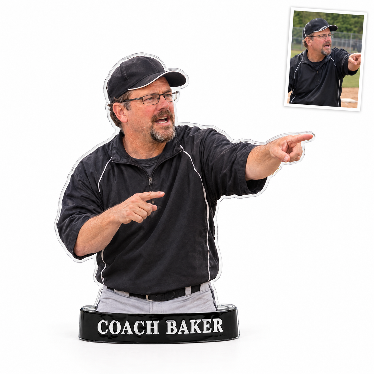 Acrylic fridge magnet: Baseball coach photo figurine, COACH BAKER