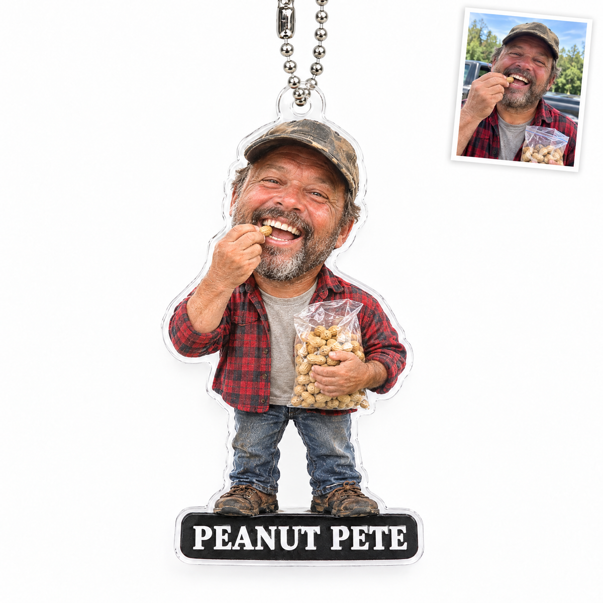 Acrylic car charm: Funny big-head baseball dad figurine, PEANUT PETE