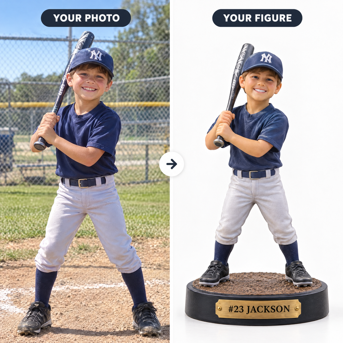Customer photo turned into little league player figurine #23 JACKSON