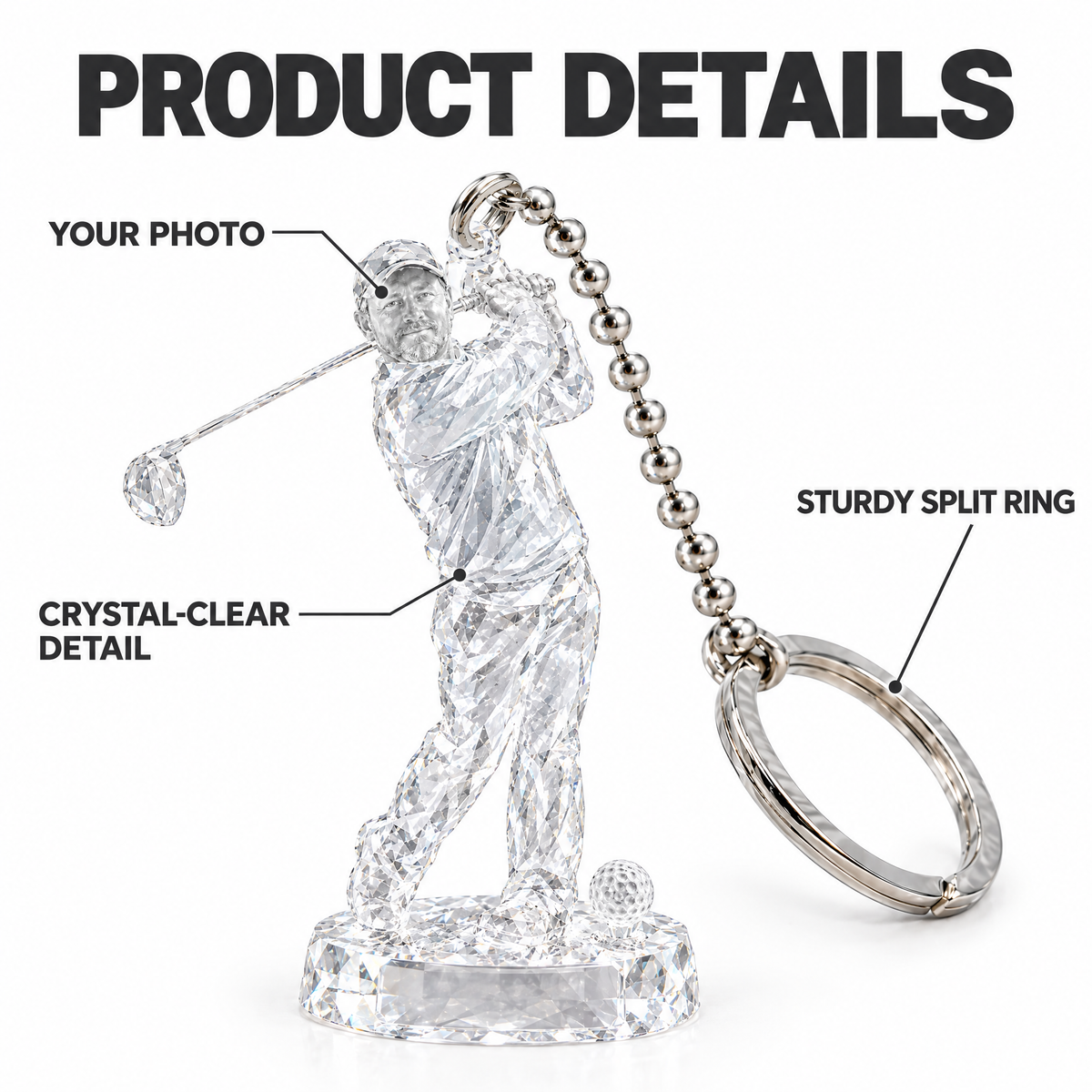 Crystal-style golf keychain product details