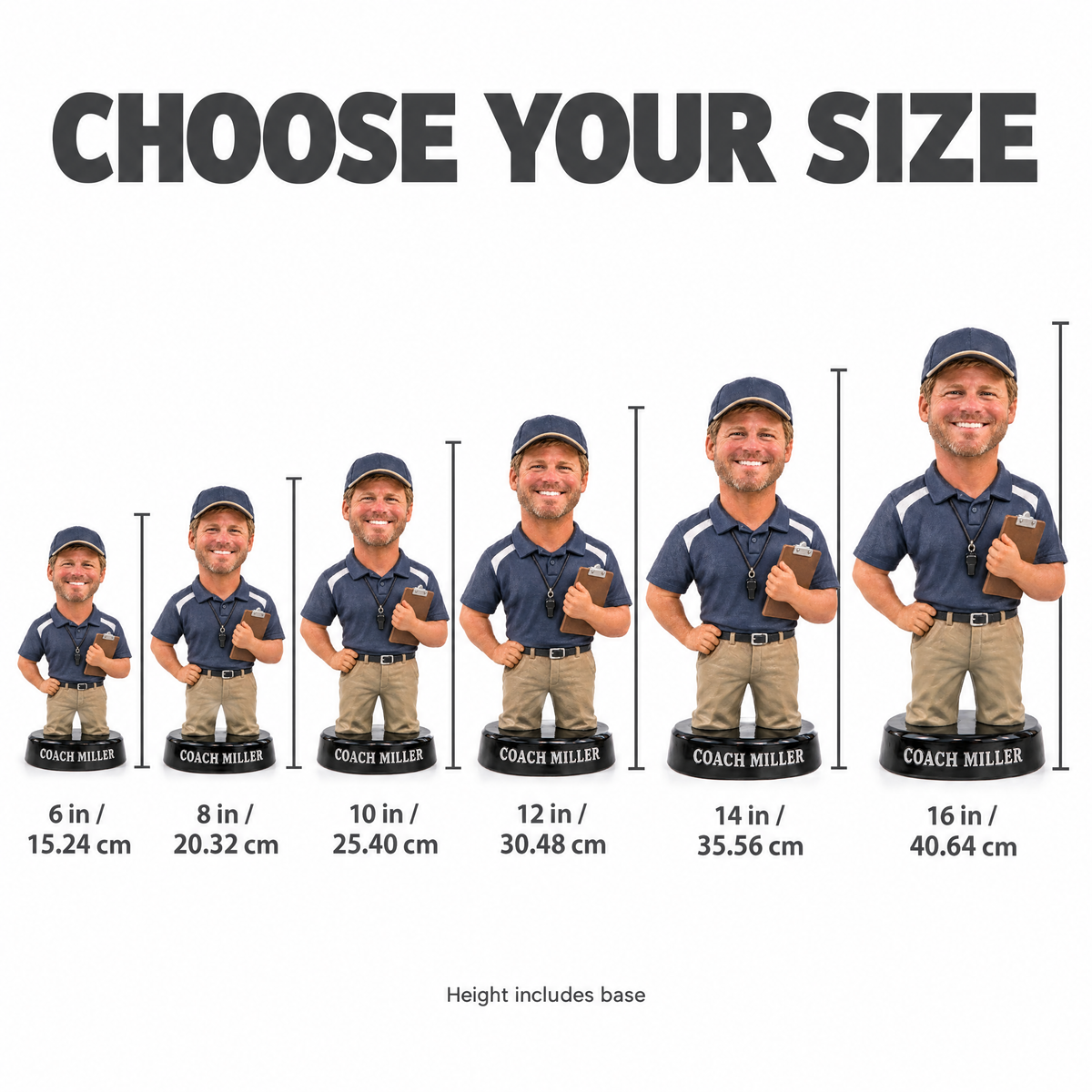 Baseball coach photo figurine size chart