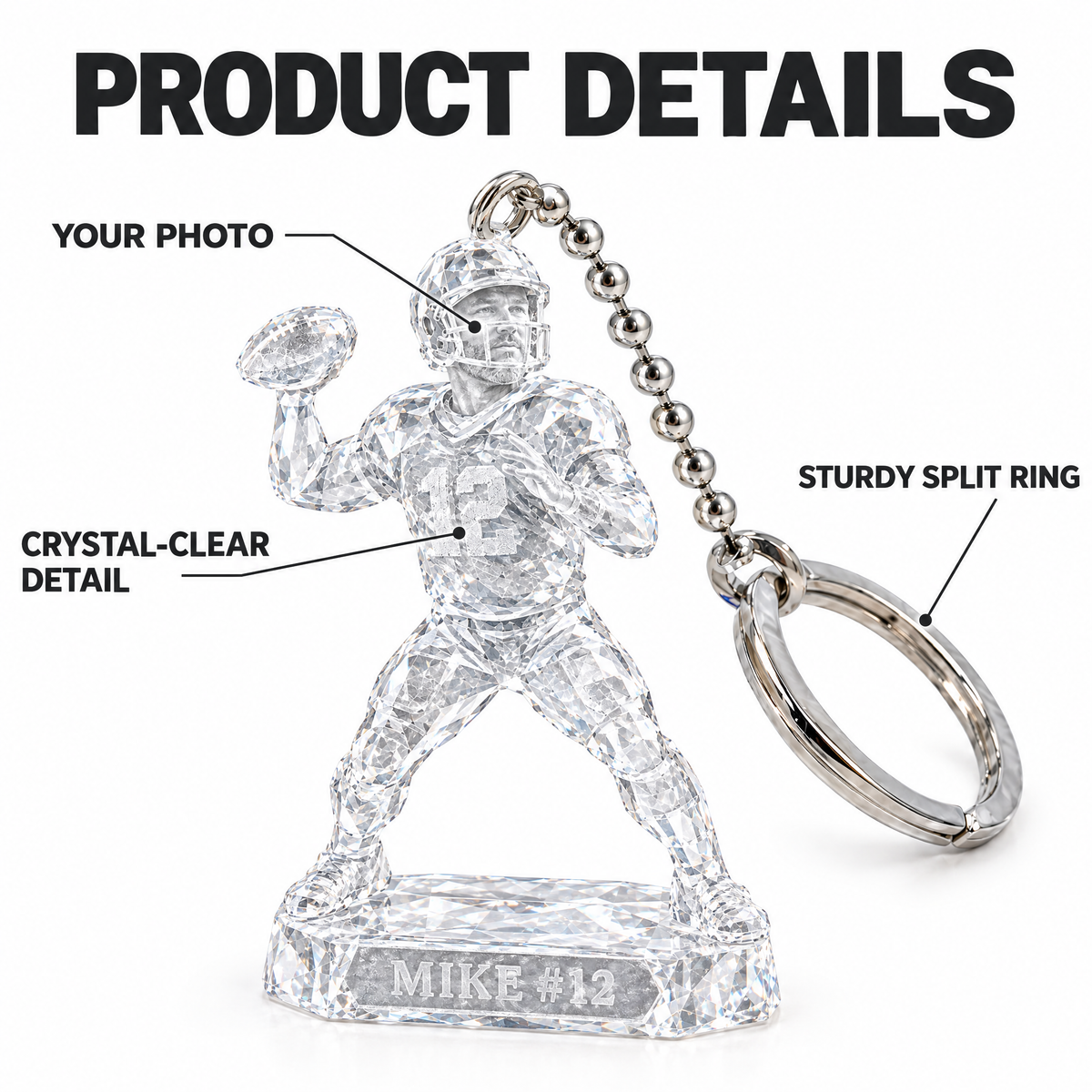 Crystal-style football keychain product details
