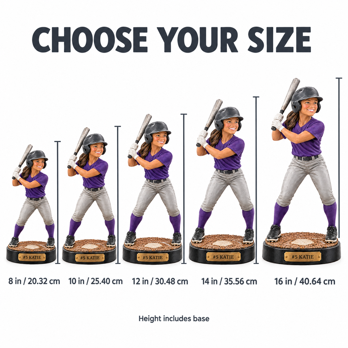 Softball player figurine size chart