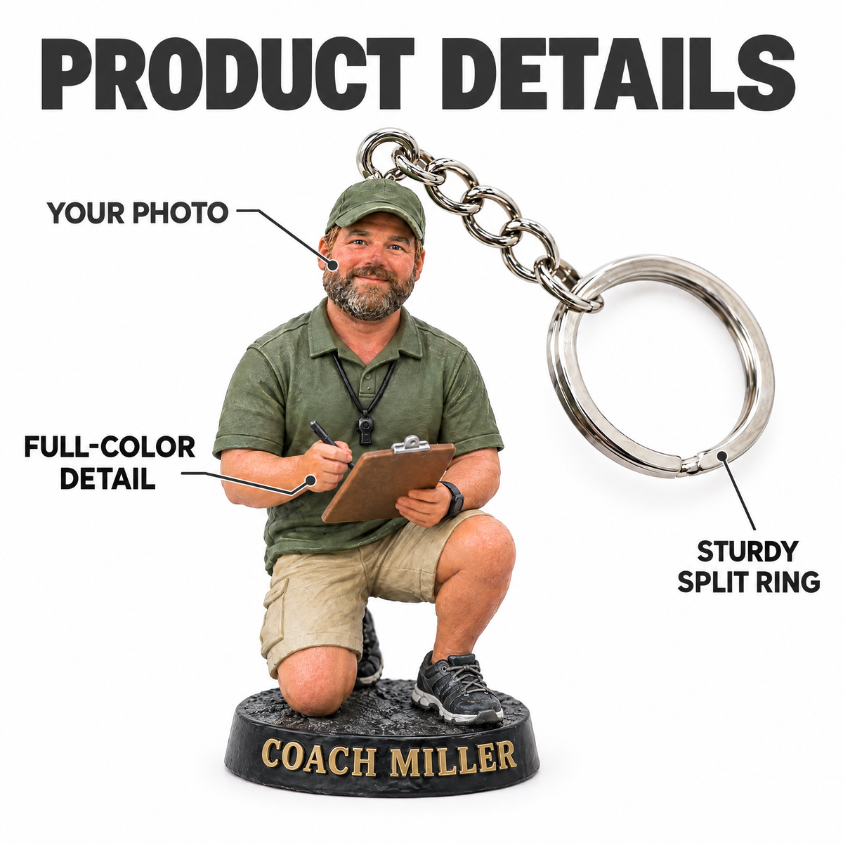 Baseball coach keychain product details