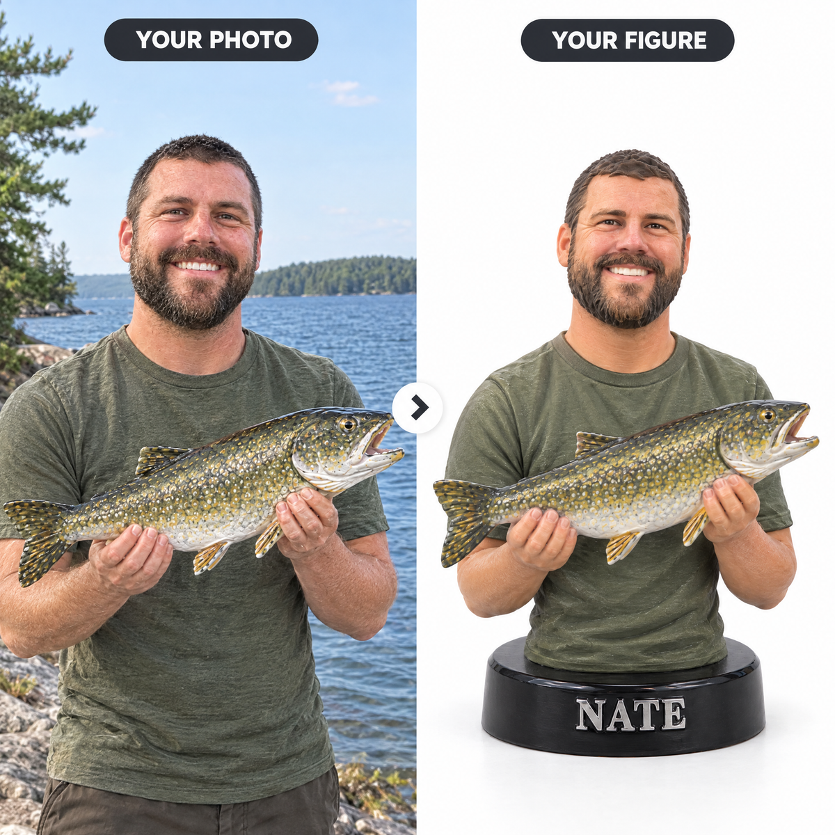 Face selfie turned into big catch bust figurine NATE