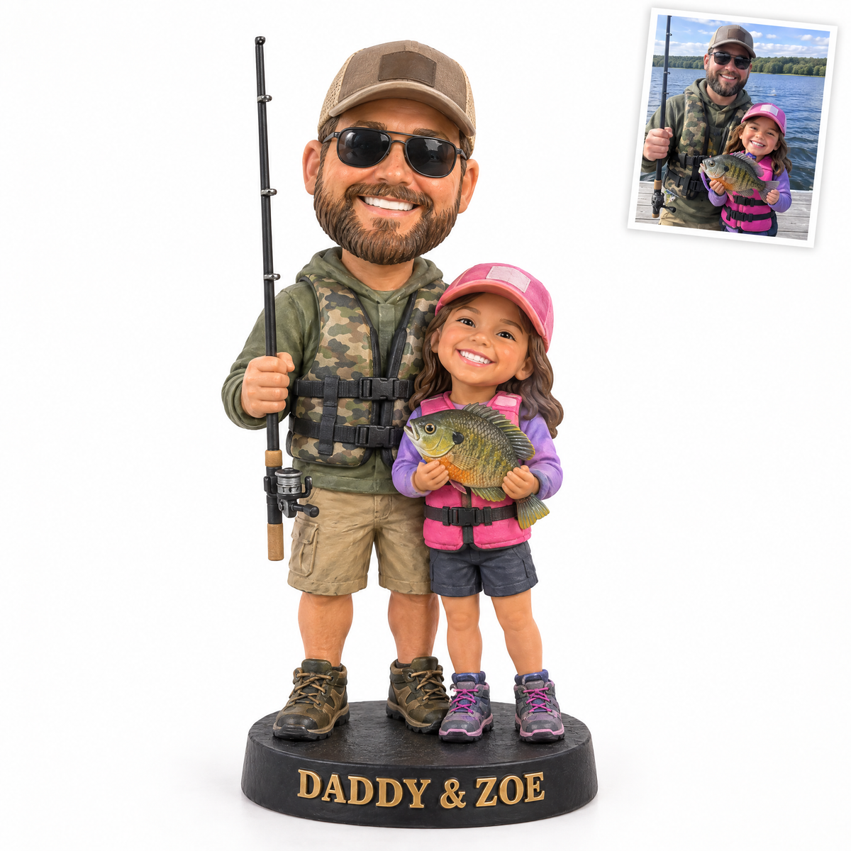 Cartoon dad and daughter figurine with sunfish, DADDY & ZOE