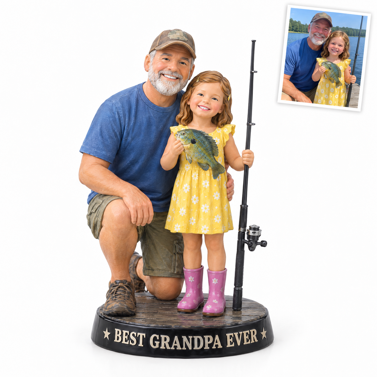 Grandpa and granddaughter figurine with bluegill, BEST GRANDPA EVER