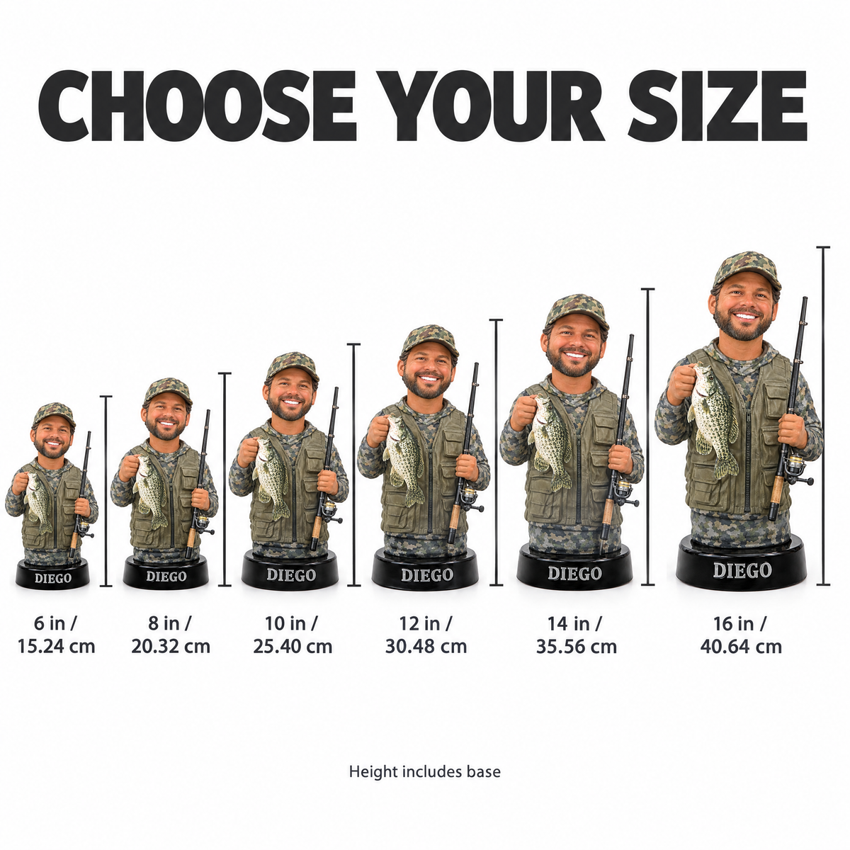 Figurine size chart 6 to 16 inches