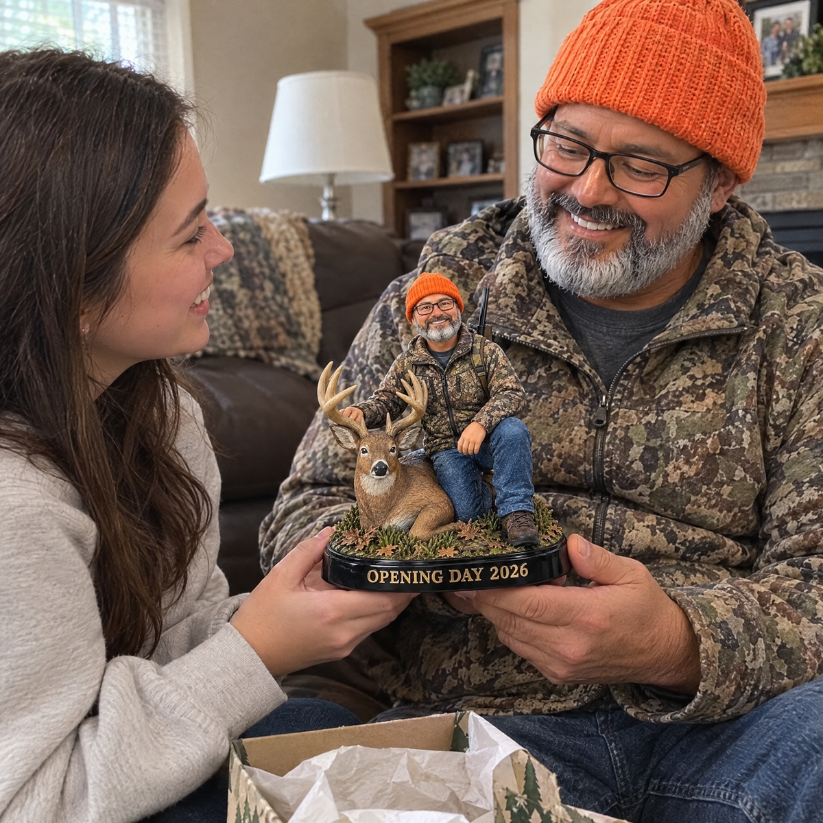 Daughter gives dad custom hunter figurine on Father's Day