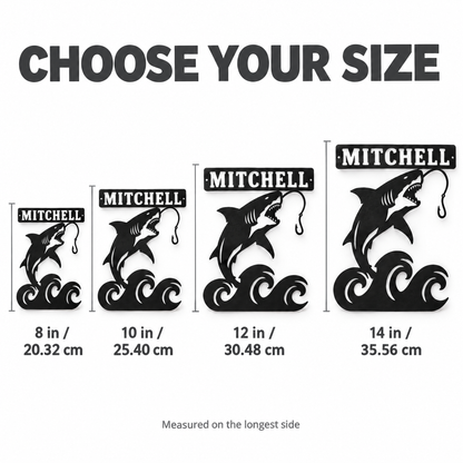 Shark name sign size chart 8 10 12 14 inches