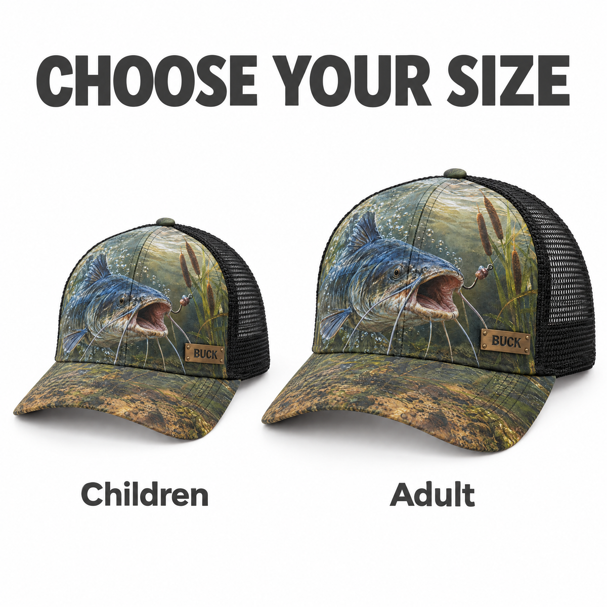 Choose your size: Children and Adult catfish caps