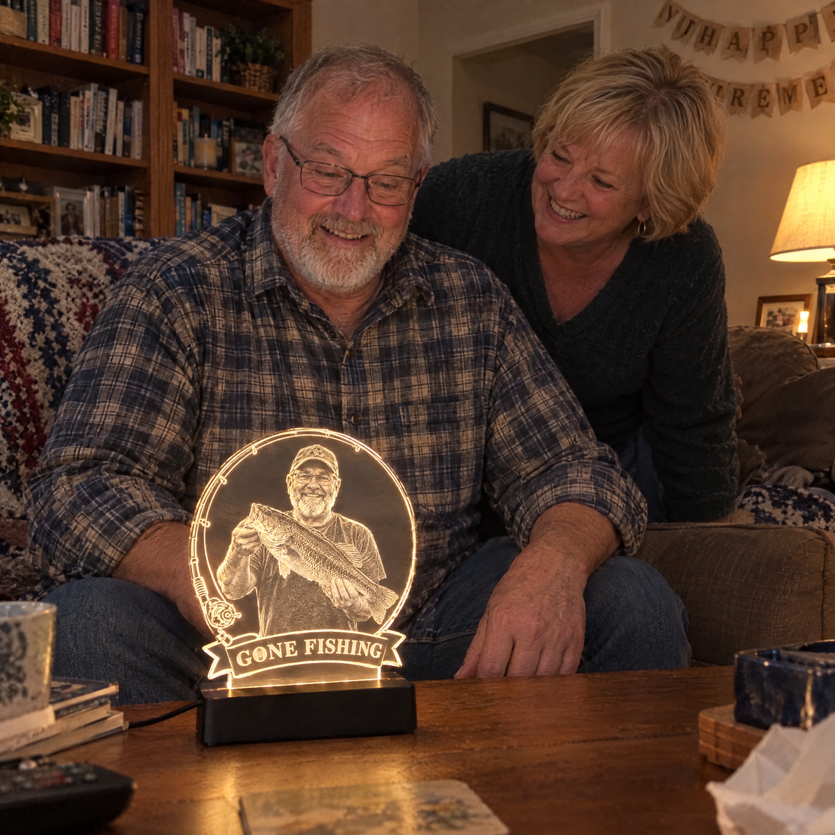 Wife surprises husband with fishing photo light for retirement