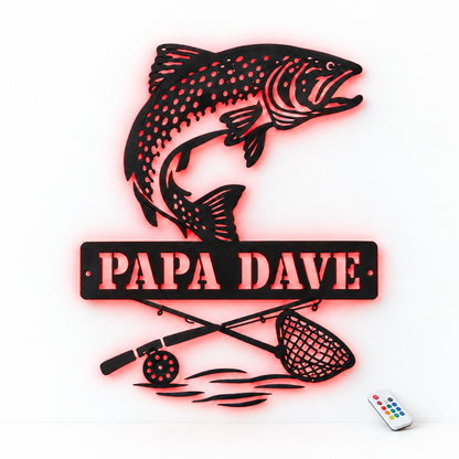Salmon metal sign PAPA DAVE with red LED backlight
