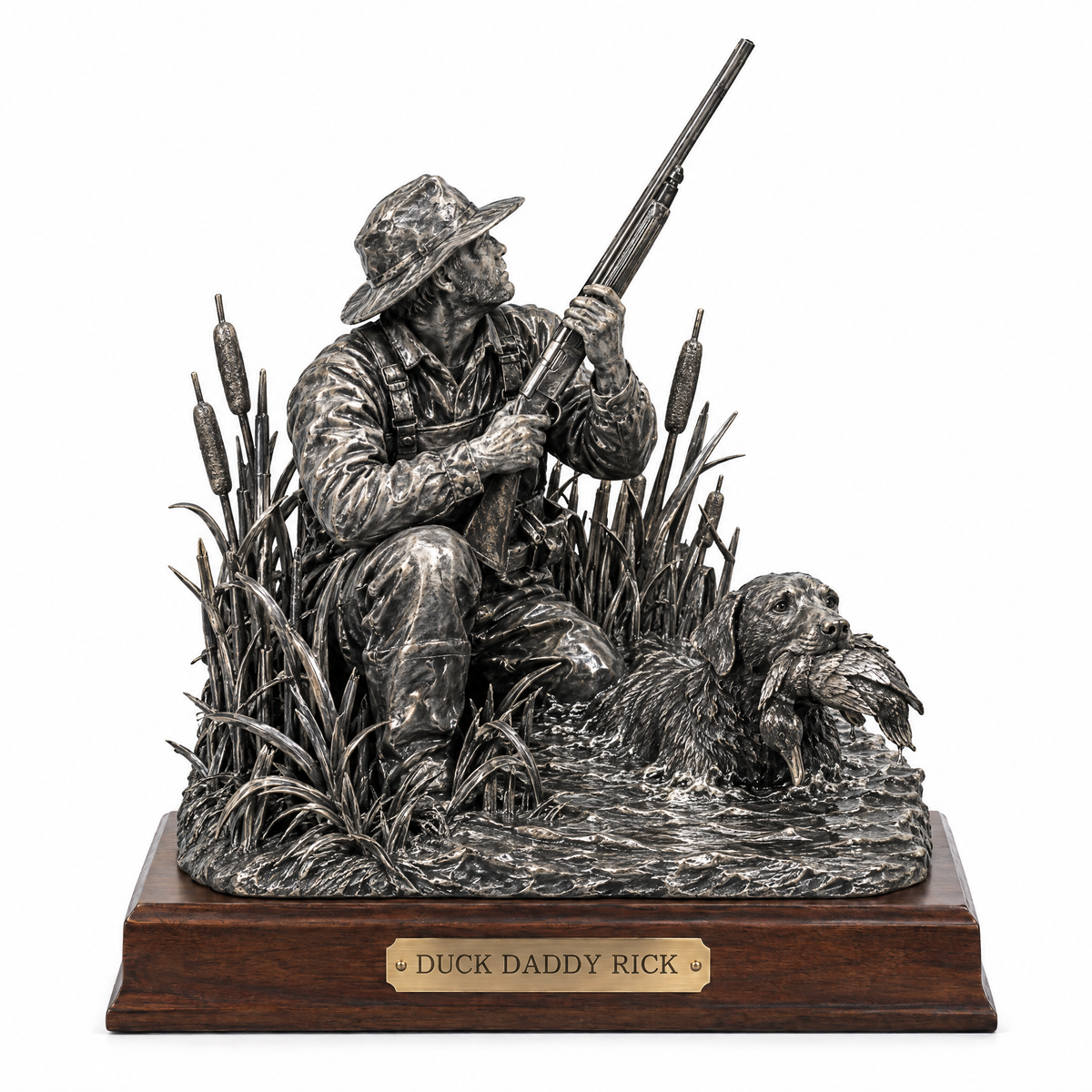 Duck hunter statue with retriever, plaque DUCK DADDY RICK