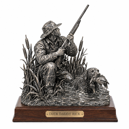 Duck hunter statue with retriever, plaque DUCK DADDY RICK