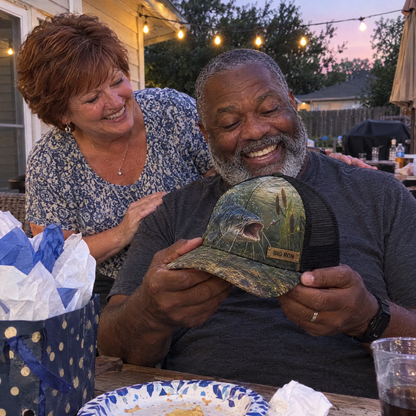 Wife gives husband personalized catfish cap at retirement party