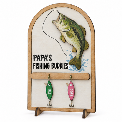 PAPA'S FISHING BUDDIES wooden sign with two name lures