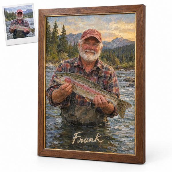 Custom Framed Fishing Oil Painting with Name