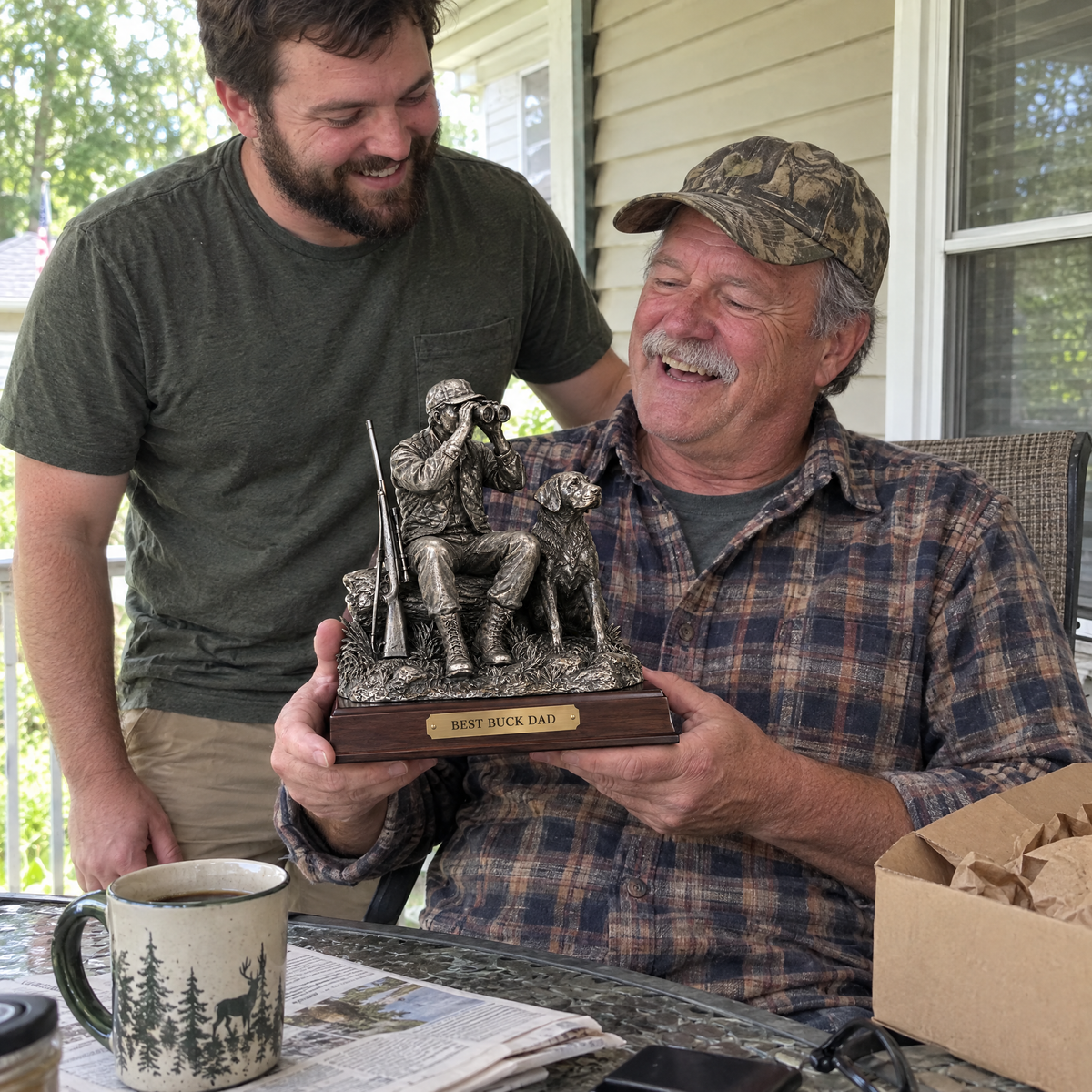 Son gives dad personalized hunter statue on Father's Day