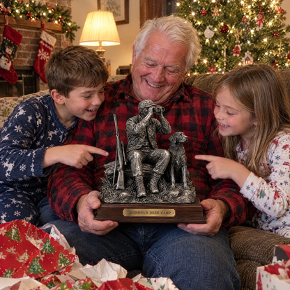 Grandkids give grandpa hunting statue at Christmas