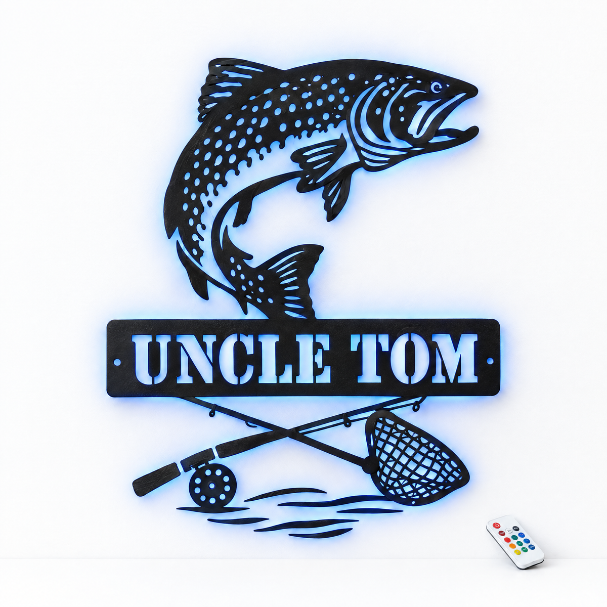 Salmon metal sign UNCLE TOM with blue LED backlight