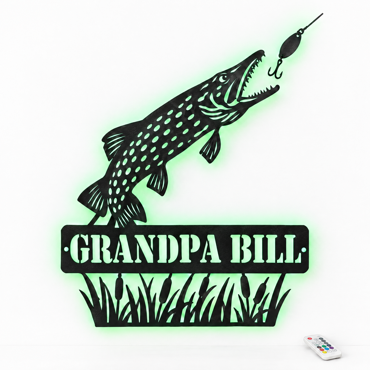 Pike metal sign GRANDPA BILL with green LED backlight