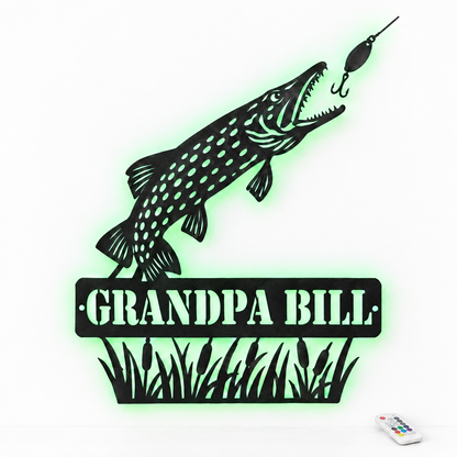 Pike metal sign GRANDPA BILL with green LED backlight